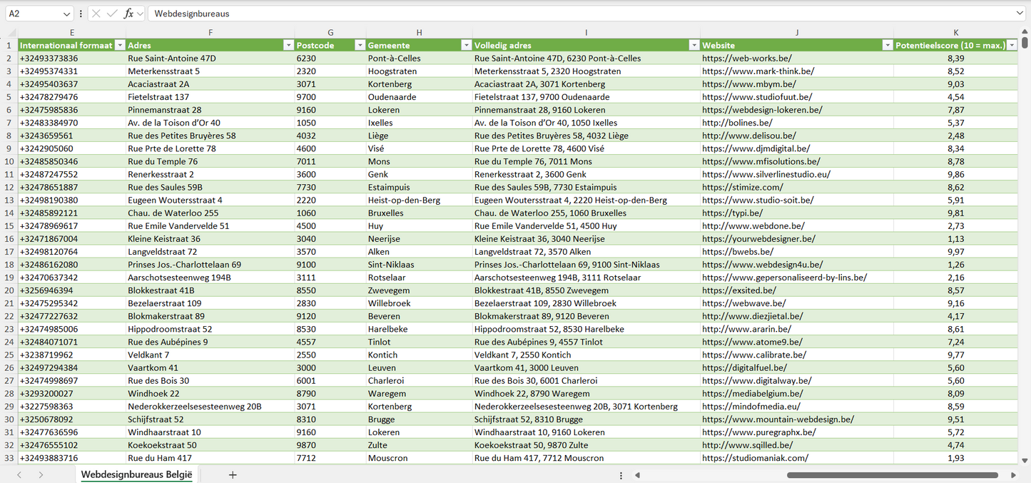 Dataset van alle webdesignbureaus in België